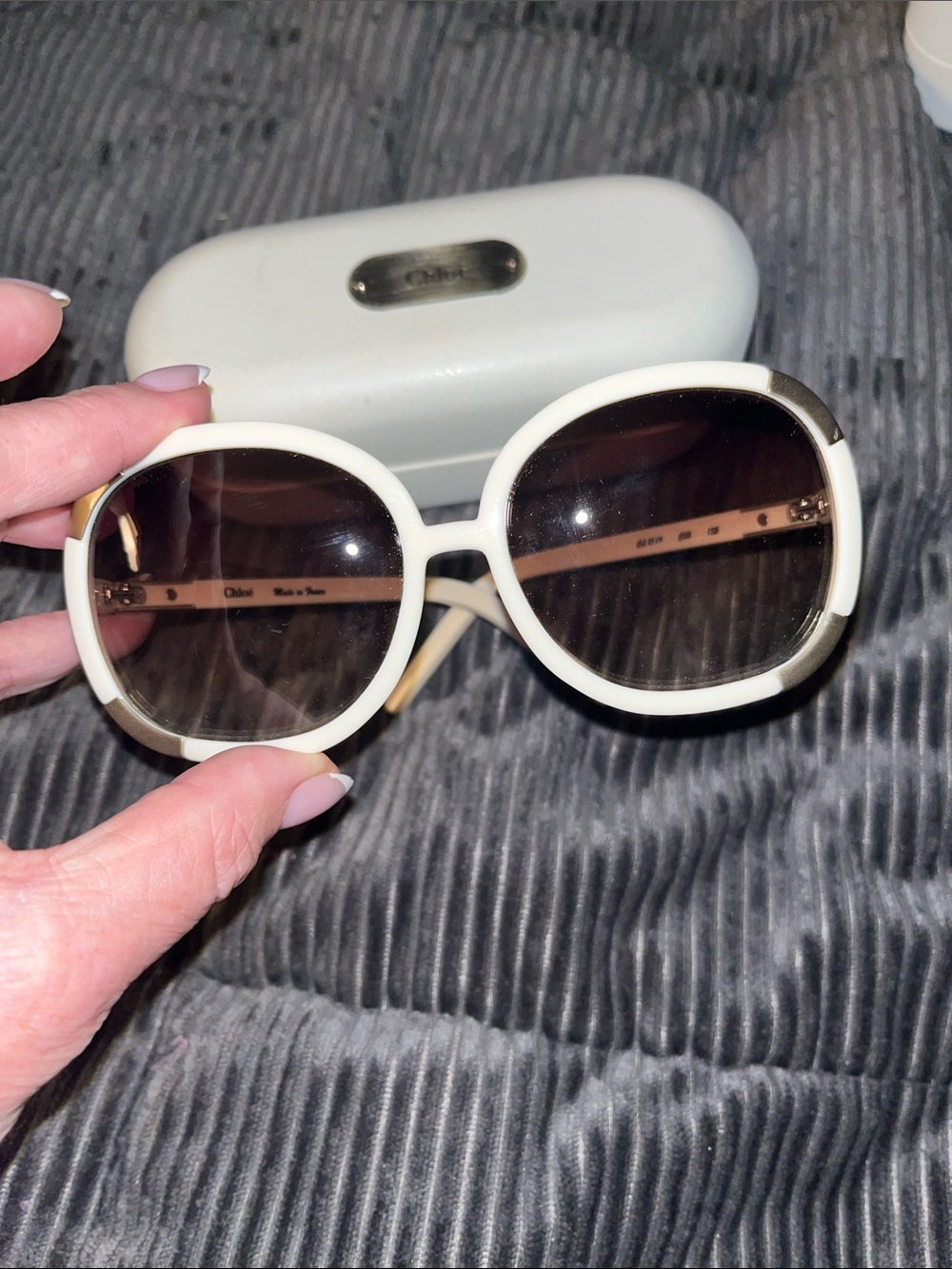 Chloe Cream Round Sunglasses with Gradient Brown Lenses - Picture 11 of 12
